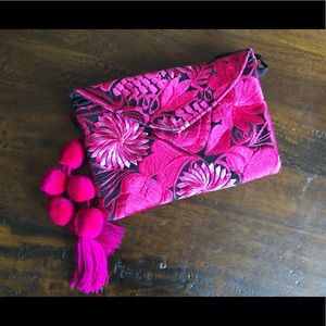 Pink floral embroidered clutch-New